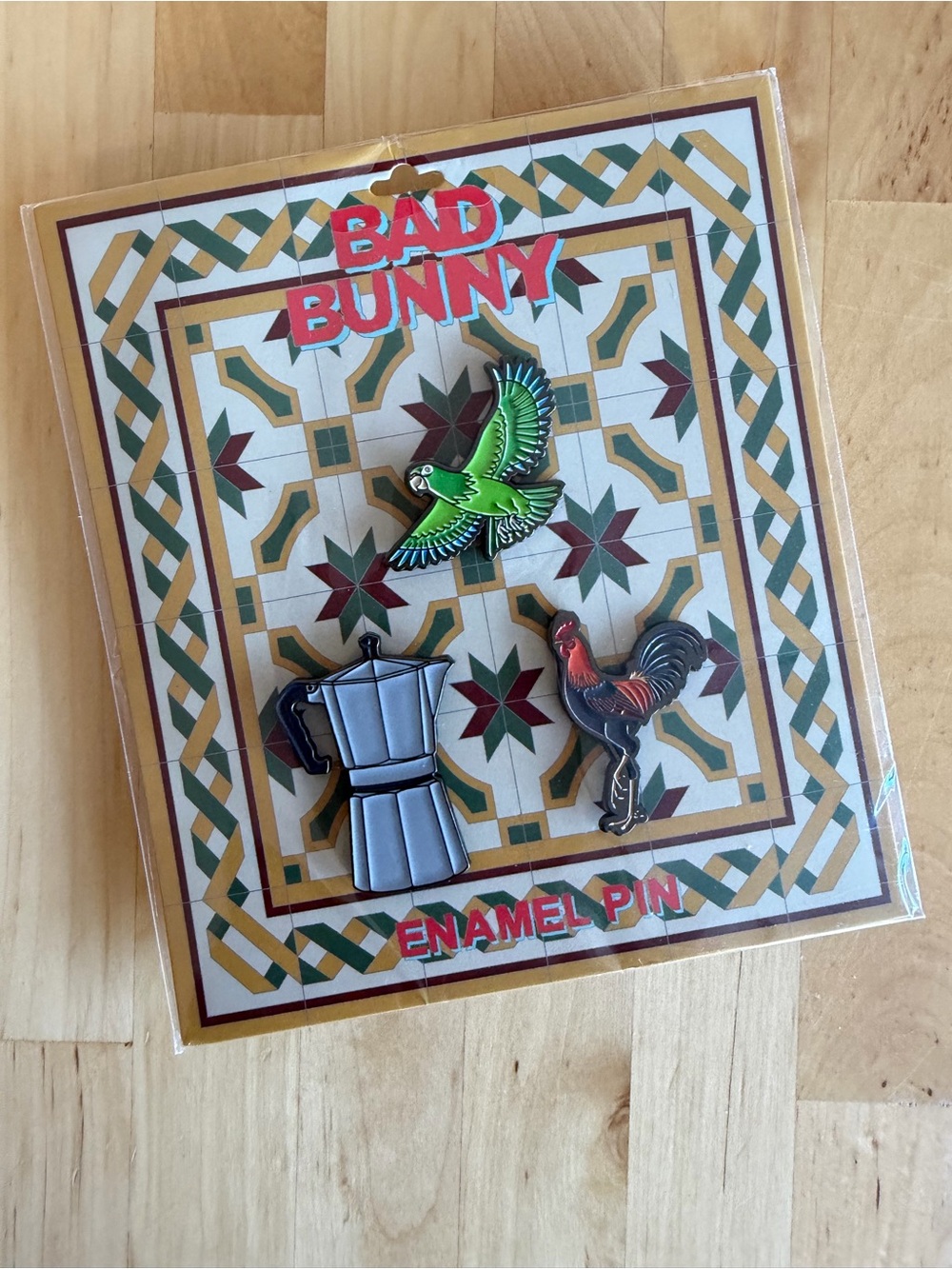 Bad Bunny Green Parrot & Multicolor Enamel Pin Set